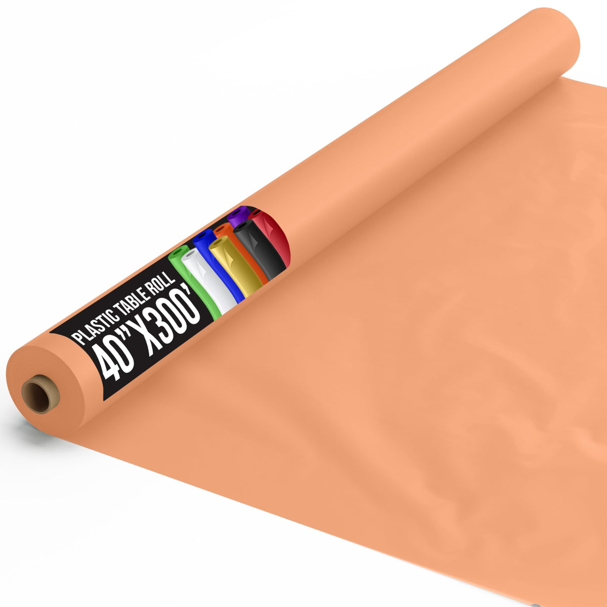 40 In. x 300 Ft. Premium Peach Plastic Table Roll | 4 Pack