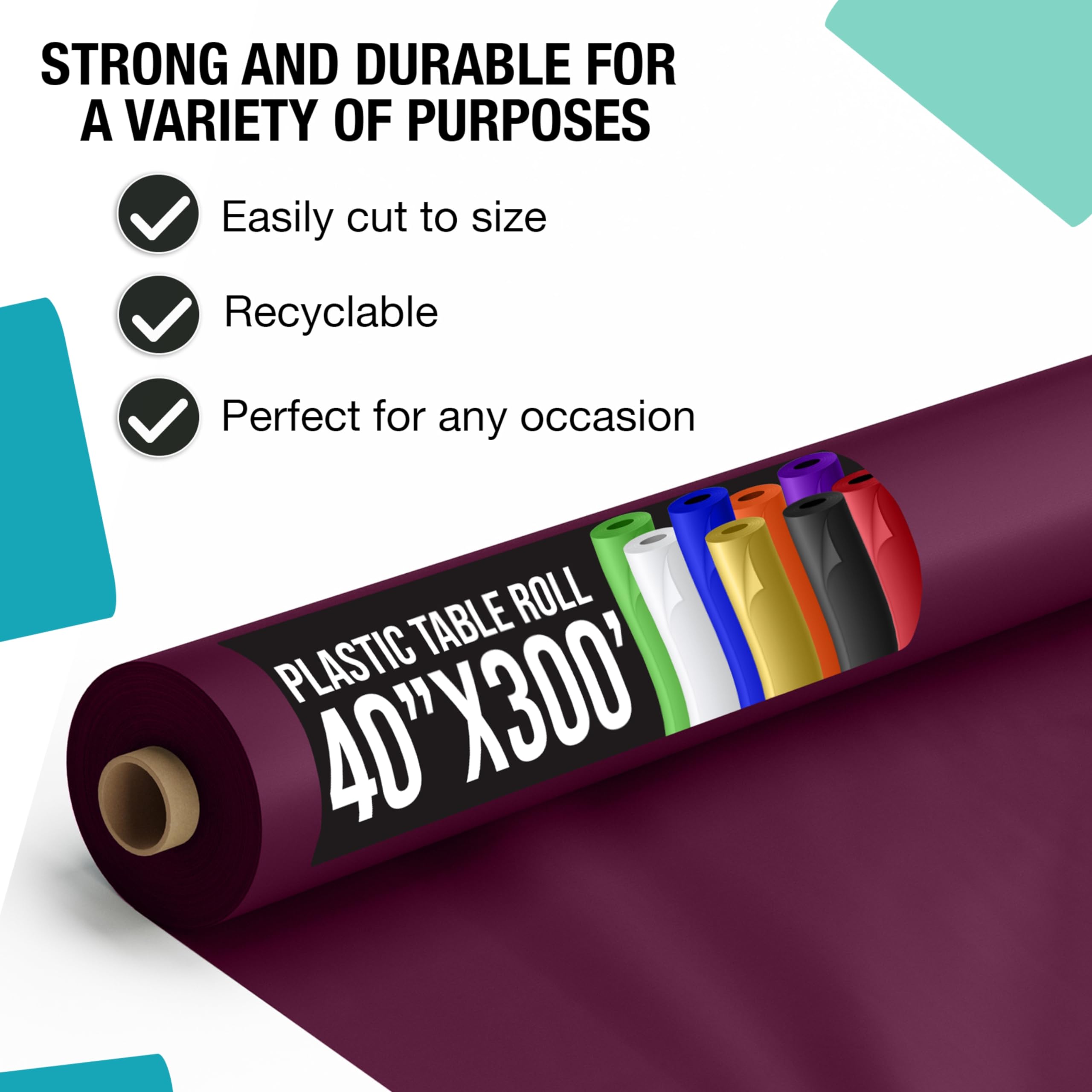 40 In. x 300 Ft. Premium Plum Plastic Table Roll | 4 Pack