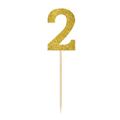 Glitter Gold Number 2 Pick Signs, 7.5-inch, 4-ct - Pack of 6
