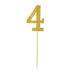 Glitter Number 4 Pick Signs, Gold, 7.5-inch, 4-ct - Pack of 6