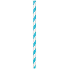 Caribbean Blue Striped Paper Straws, 8-inch, 50-ct - Pack of 12