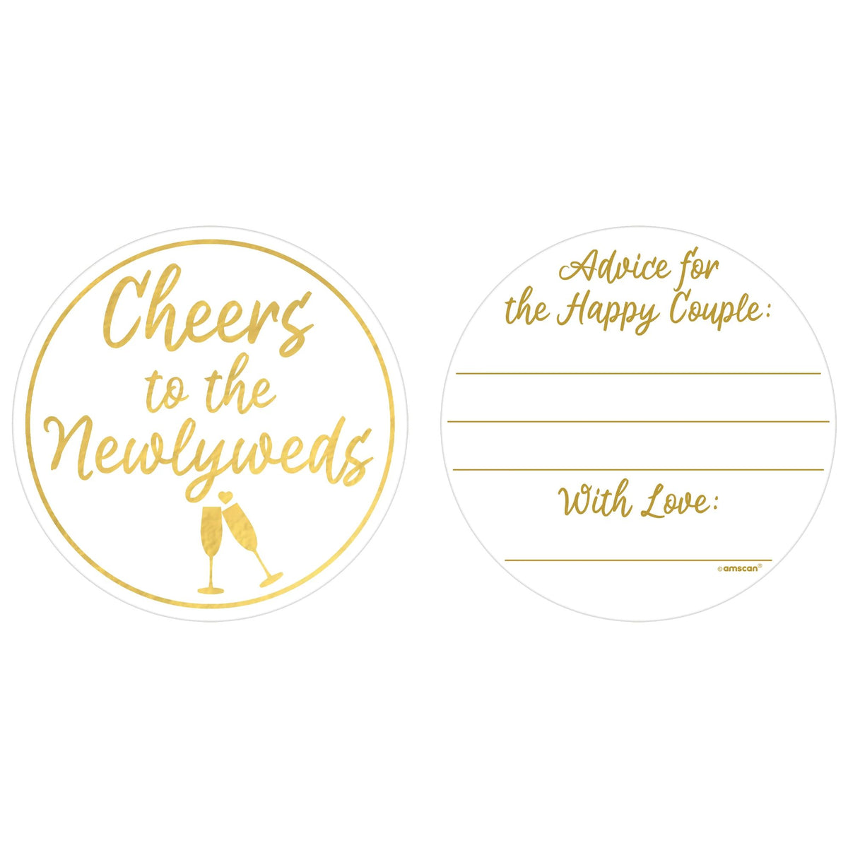 Cheers to the Newlyweds Cardboard Coasters, White/Gold, 3.5-inch, 40-ct - Pack of 6