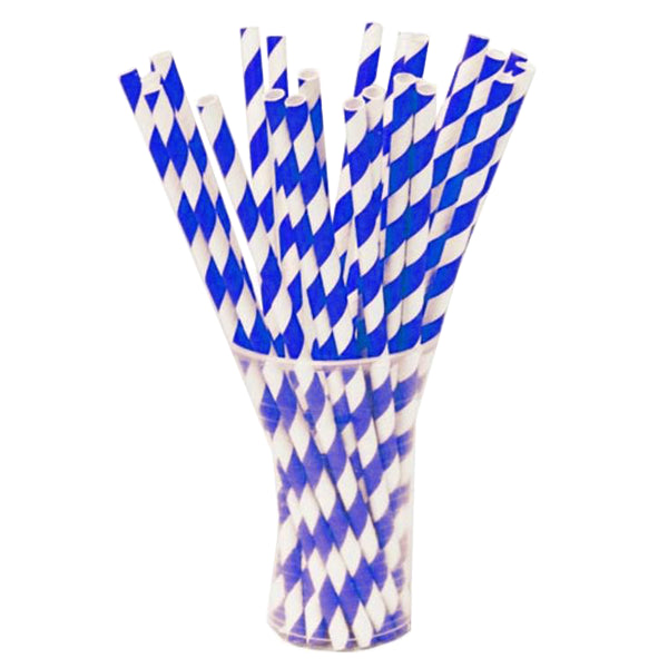 Bright Blue Striped Paper Straws | 100 Count