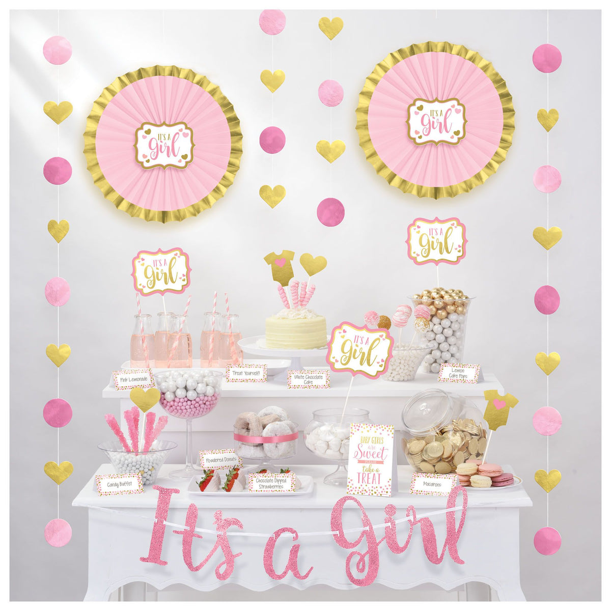 "It's a Girl" Treat Table Decorating Kit, Gold/Pink, 16-inch, 23-pk - Case of 24