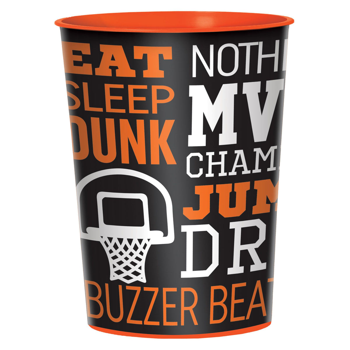 Basketball Eat Sleep Dunk Favor Plastic Cup, Black/Orange, 16 oz - Pack of 6