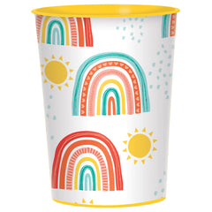 Retro Rainbow Reusable Favor Plastic Cup, Multi-Colored, 16-oz - Case of 120