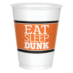 Basketball Plastic Cups, White/Orange, 16-oz, 8-ct - Pack of 3