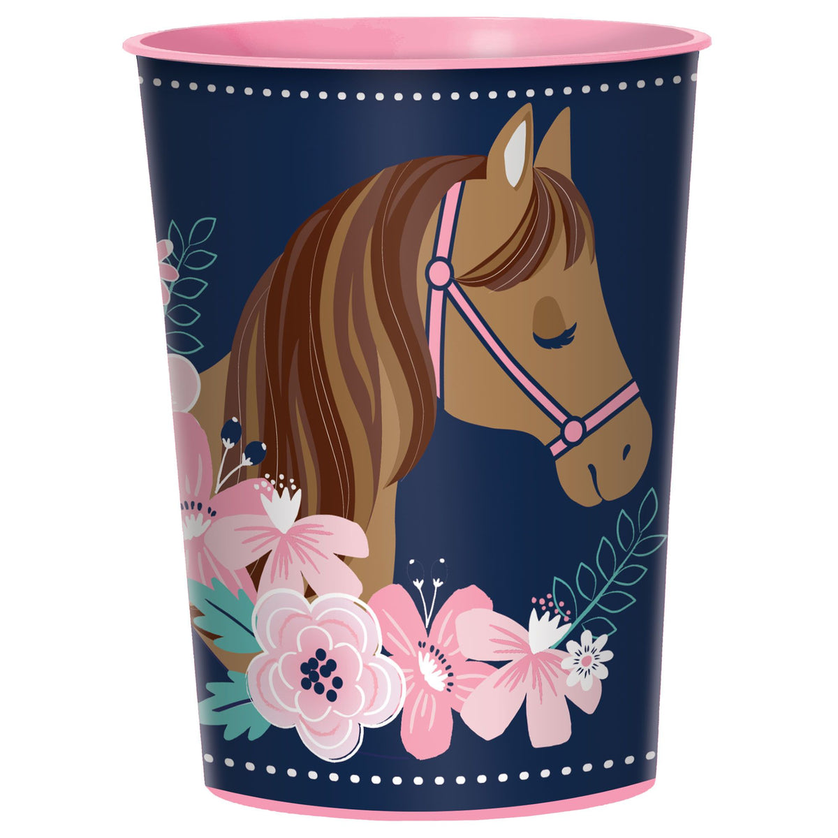 Saddle Up Horse Plastic Favor Cup, Navy/Pink, 16-oz - Pack of 6