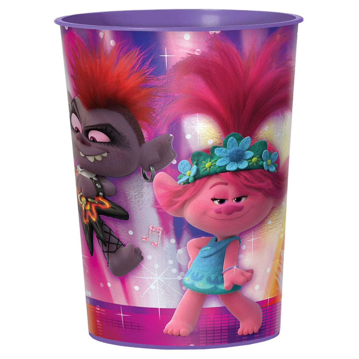 Trolls World Tour Birthday Party Favor Plastic Cup, Purple, 16-oz - Pack of 12