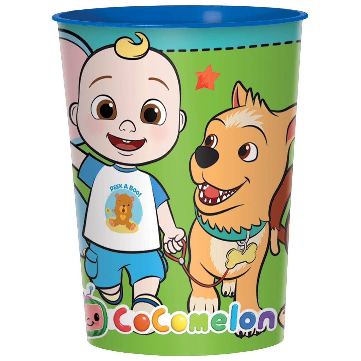 CoComelon Plastic Reusable Favor Cup, 16-oz, Blue/Green - Pack of 6