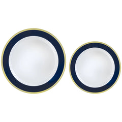True Navy Bordered Plastic Premium Plates Multipack, 7.5-in & 10.5-in, 60-pcs