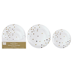Round Plastic Reusable Dinner & Dessert Plates, Gold/ Silver, Polka Dot, 7.5-in & 10.5-in,60-pk