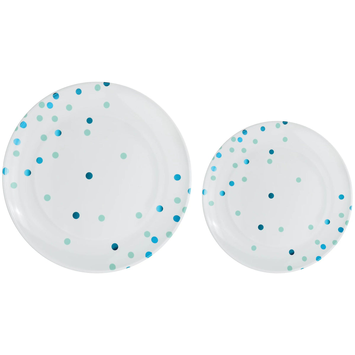 Round Plastic Reusable Dinner & Dessert Plates, Blue/ White, Polka Dot, 7.5-in & 10.5-in,60-pk