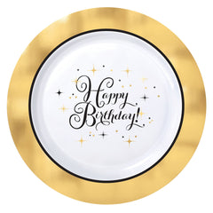10.25-inch Metallic Gold Birthday Premium Plastic Dinner Plates, 10-ct - Case of 12
