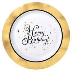 7.5-inch Metallic Gold Birthday Premium Plastic Dessert Plates, 10-ct - Pack of 4