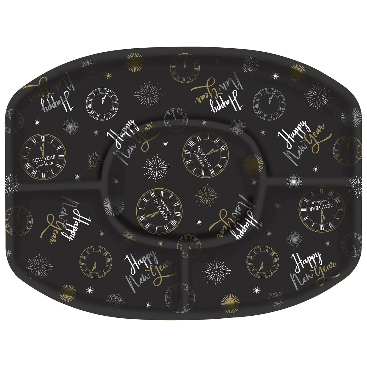 New Year Sectional Serving Platter, Black, 18.5 inch - Pack of 12