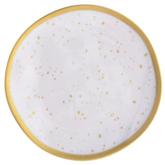Round Plastic Melamine Reusable Dinner Plate, Gold/White, Spotted, 10.5-in - Pack of 12