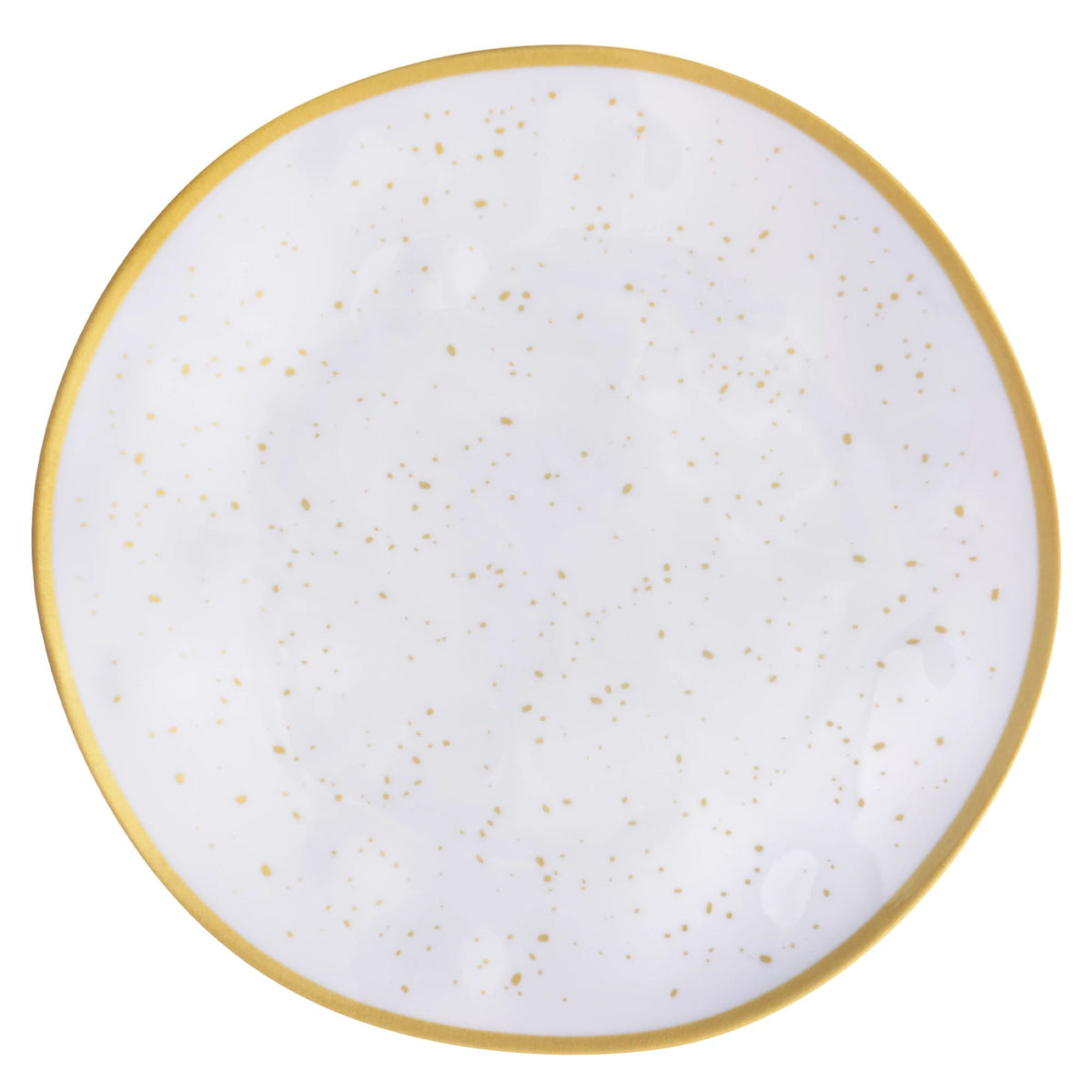 Round Plastic Melamine Reusable Lunch Plate, Gold/White, Spotted, 8-in - Pack of 3
