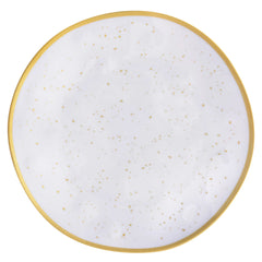 Round Plastic Melamine Reusable Lunch Plate, Gold/White, Spotted, 8-in - Case of 48