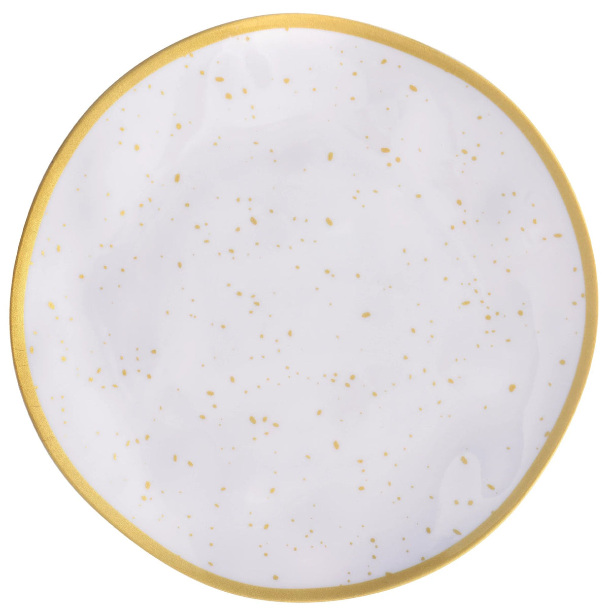 Round Plastic Melamine Reusable Dessert Plate, Gold/White, Spotted, 6-in - Pack of 12