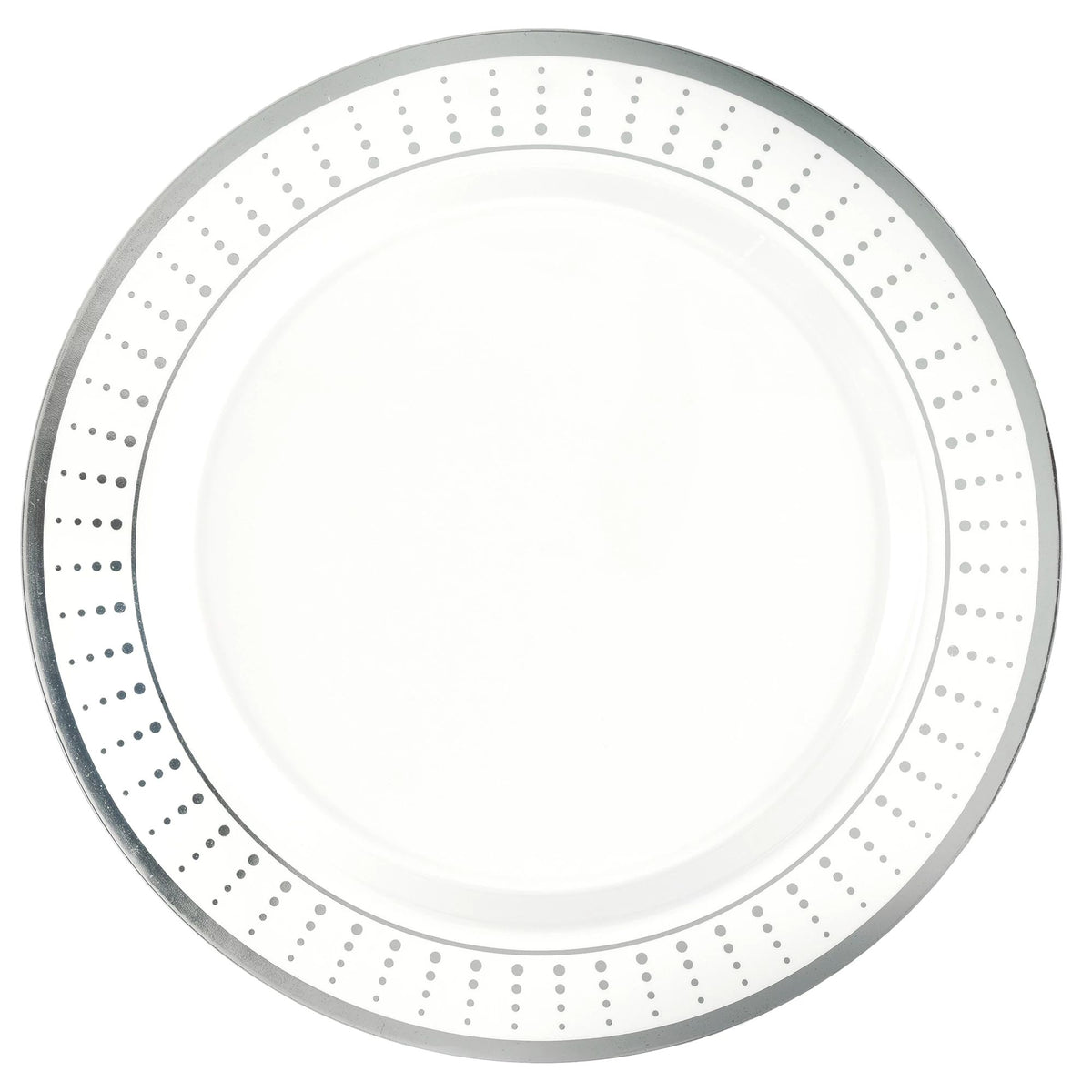 Round Bordered Plastic Dessert Plates, Silver/White, 7.5-inch, 20-ct - Case of 8