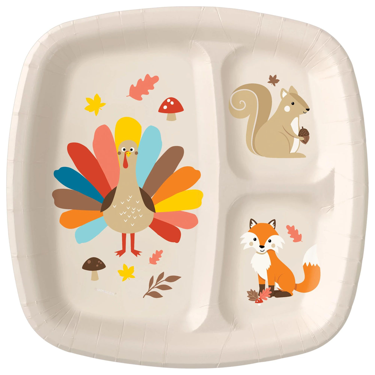 Kids' Thanksgiving Divided Paper Plates - 9-inch Square, 8-ct - Pack of 3