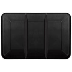 Black Plastic Compartment Serving Tray - 9.5 x 14.25 - Pack of 3