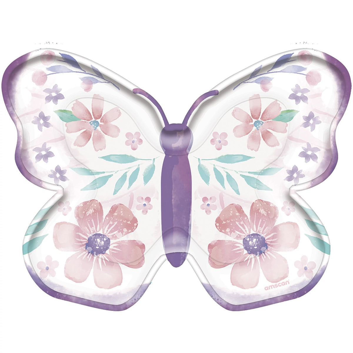 Butterfly Flutter Dessert Paper Plates, Purple/White, 7-inch, 8-ct - Pack of 12