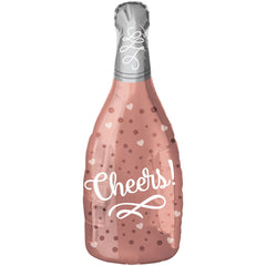 "Cheers" Rose Gold/Silver Champagne Bottle Foil Balloon, 8-in - Pack of 5