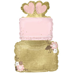 Wedding Cake Satin Foil Balloon, Gold/Pink, 8-in, for Wedding - Case of 100