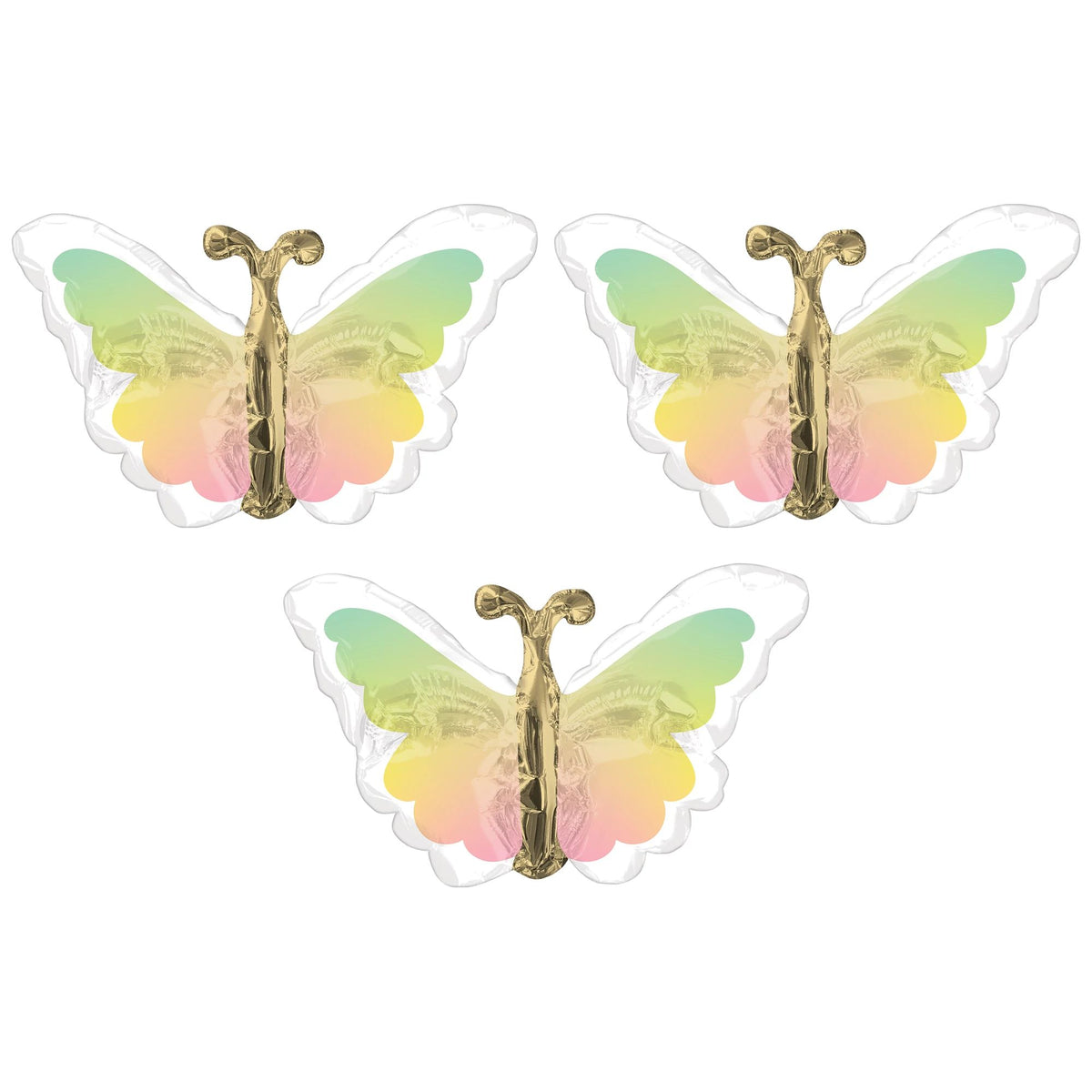 Vibrant Butterfly Satin Foil Balloon Set, 8-Inch, 3-Pack - Case of 100