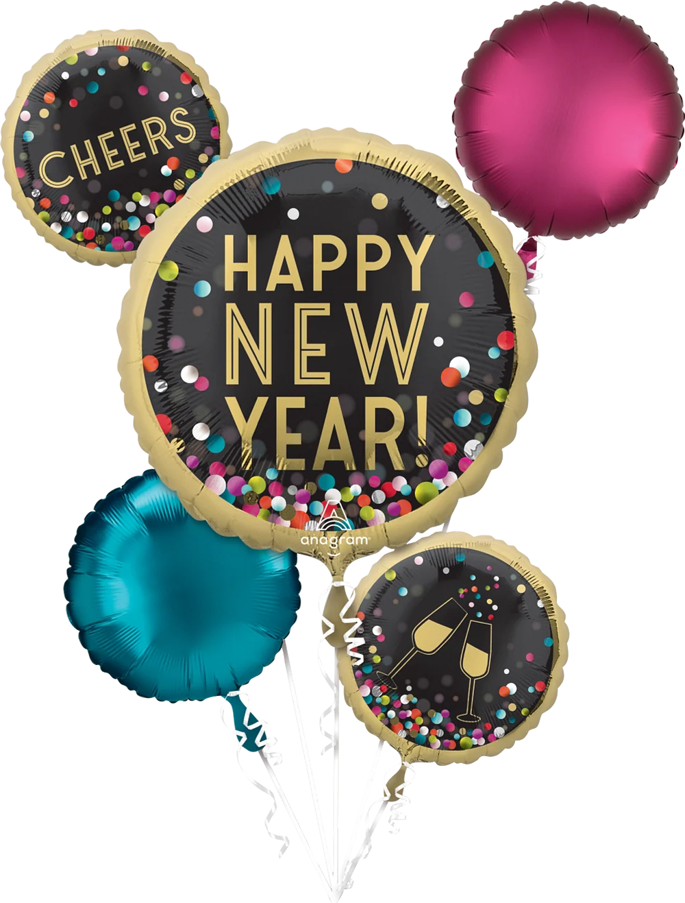 Radiant New Year's Foil Balloon Bouquet, 5-pcs