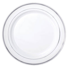Round Bordered Trimmed Plastic Reusable Dinner Plates, Assorted Colours, 12-in, 10-pk | Case of 6