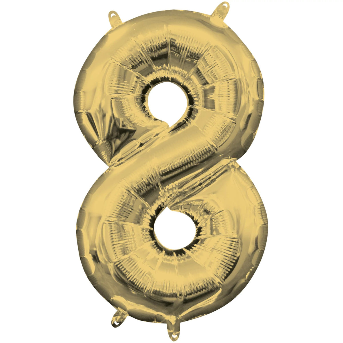 Gold Number 8 Metallic Foil Balloon - Pack of 5