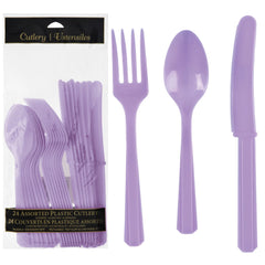 Lavender Assorted Plastic Cutlery Set - Pack of 12
