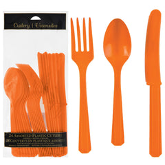 Vibrant Orange Plastic Cutlery Set - 24 Pack - Pack of 2
