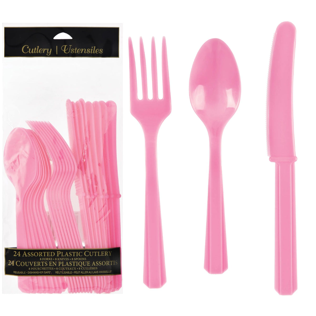 Pink Economy Assorted Plastic Cutlery Set - 24 Pieces - Pack of 2