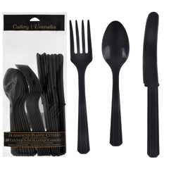 Black Plastic Cutlery Set - 24 Piece Assortment - Case of 96