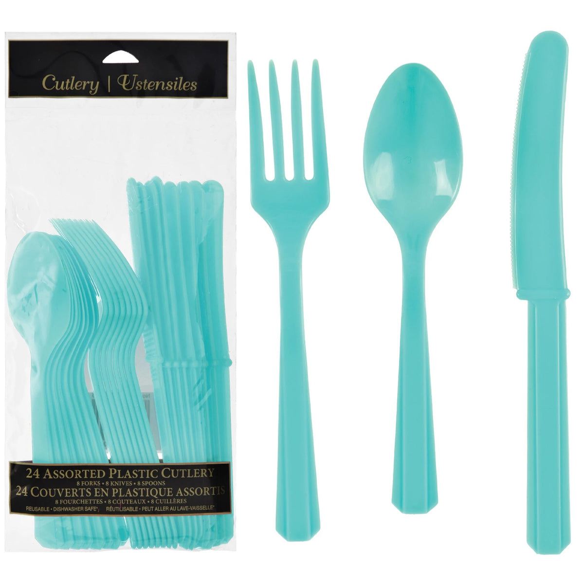 Assorted Plastic Cutlery Set in Egg Blue - Pack of 12