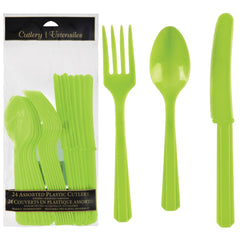 Kiwi Green Plastic Cutlery Set - 24 Pieces - Case of 96