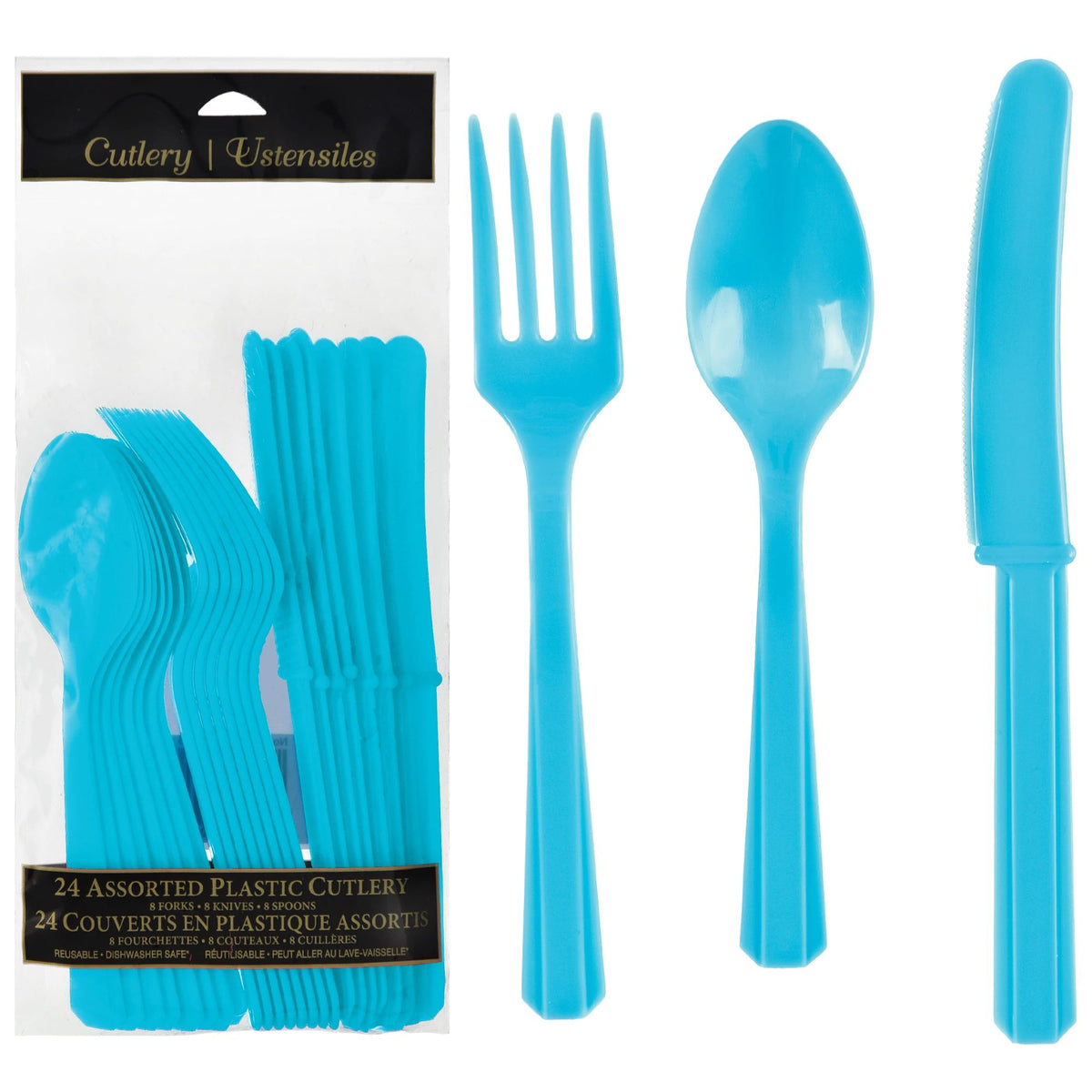 Caribbean Blue Assorted Plastic Cutlery Set - 24 Pieces - Pack of 2