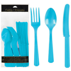 Caribbean Blue Assorted Plastic Cutlery Set - 24 Pieces - Case of 96