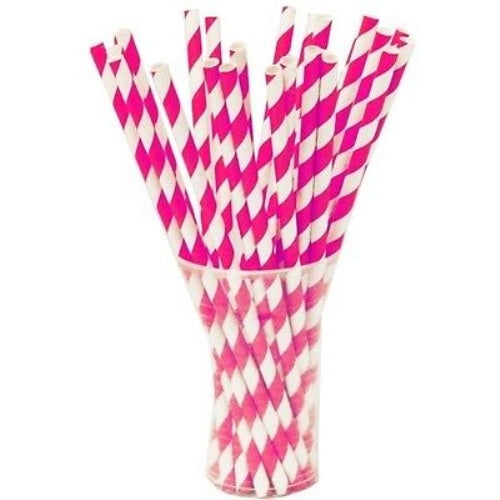 Cerise Striped Paper Straws | 100 Count