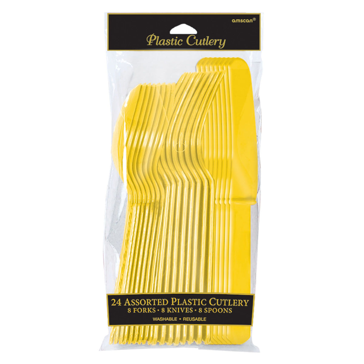 Sunny Yellow Assorted Plastic Cutlery Set - 24 Pieces - Pack of 2