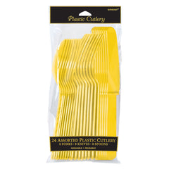 Sunny Yellow Assorted Plastic Cutlery Set - 24 Pieces - Pack of 2