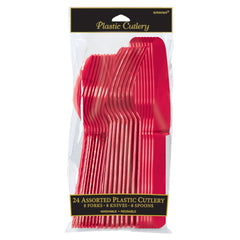 Apple Red Assorted Plastic Cutlery Set - 24 Pieces - Case of 96