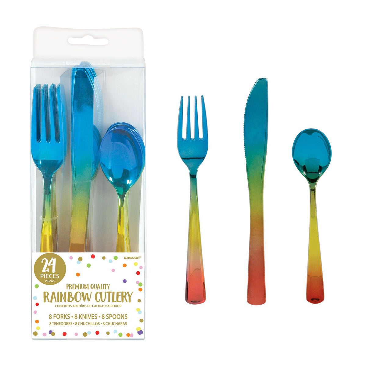 Rainbow Confetti Assorted Cutlery Set - 24 Pieces - Pack of 2
