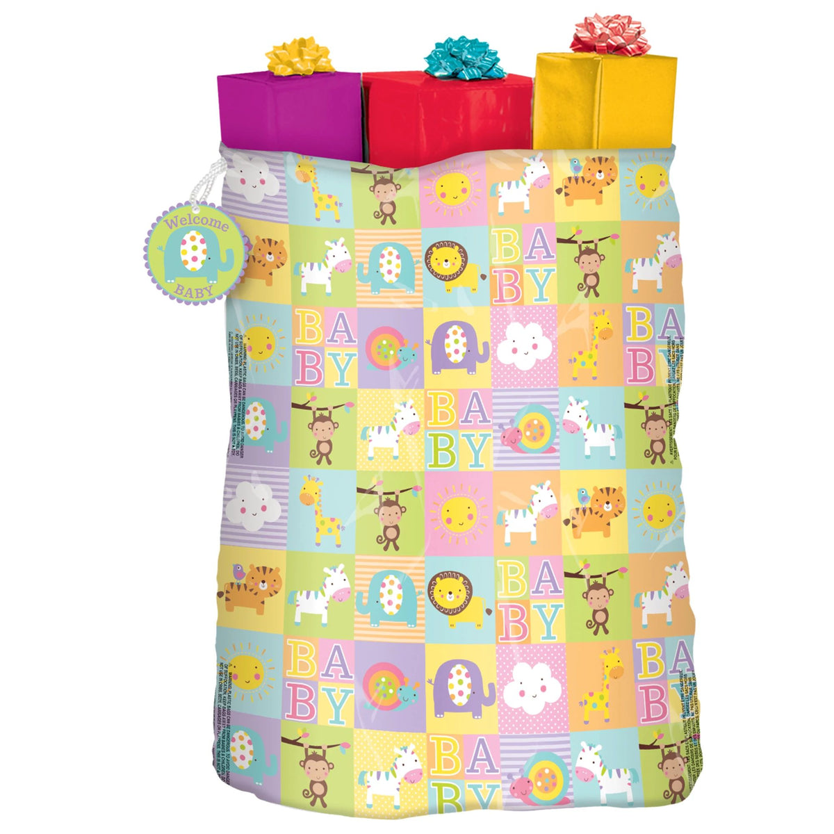 Animal Baby Shower Gift Sack, Green/Purple, 11-inch - Pack of 2
