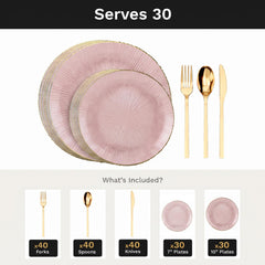 Pink Burst Deluxe Set | Plates & Gold Cutlery | Serves 30