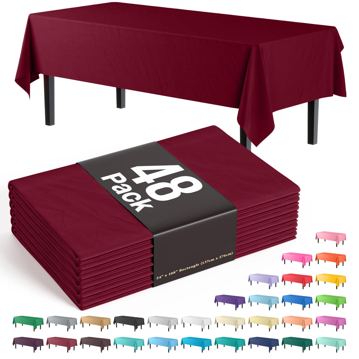 Burgundy Plastic Table Covers | 48 Count